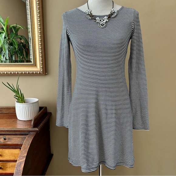 Reformation Bixel Black and Navy Blue Striped Long Sleeve Nautical Mini Dress L - Picture 4 of 11